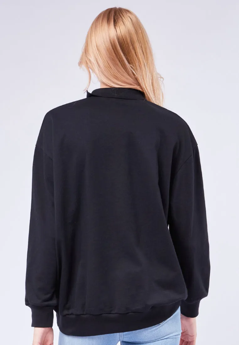 Graphic Sweatshirt with Polo Collar
