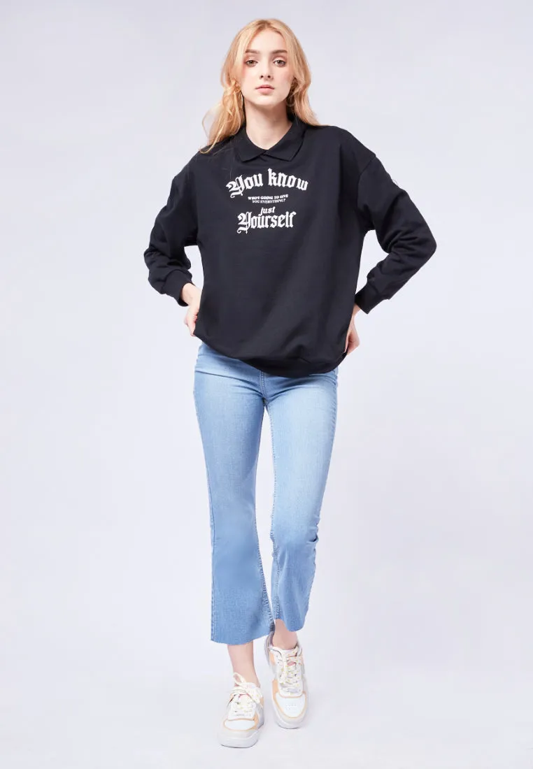 Graphic Sweatshirt with Polo Collar