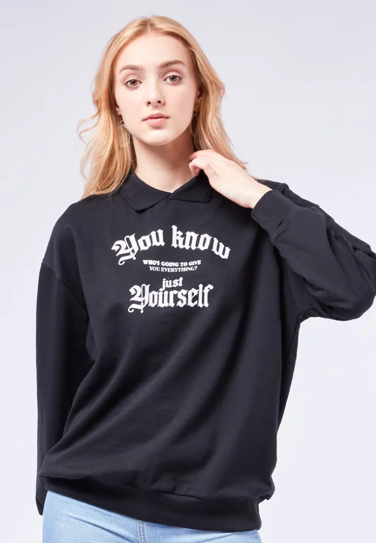 Graphic Sweatshirt with Polo Collar