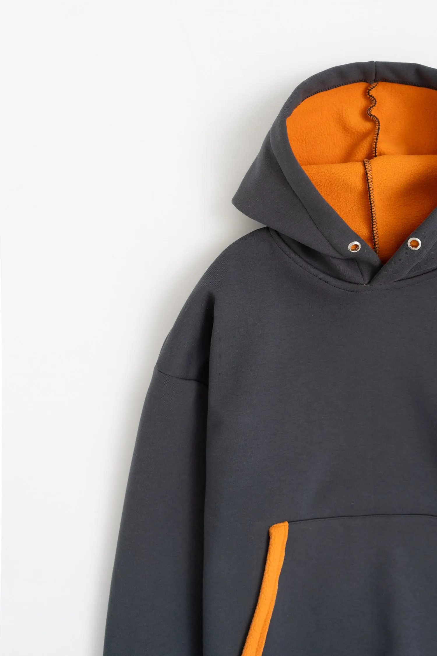 Grey Contrast Trim Oversized Hoodie