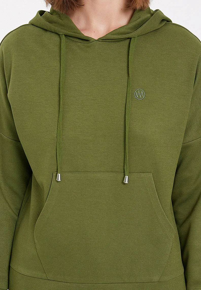 Haki Basic Bisiklet Yaka Regular Fit Rahat Kesim Kapüşonlu Kadın Sweatshirt ESSENTIALS RELAXED HOODIE