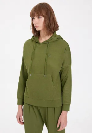 Haki Basic Bisiklet Yaka Regular Fit Rahat Kesim Kapüşonlu Kadın Sweatshirt ESSENTIALS RELAXED HOODIE