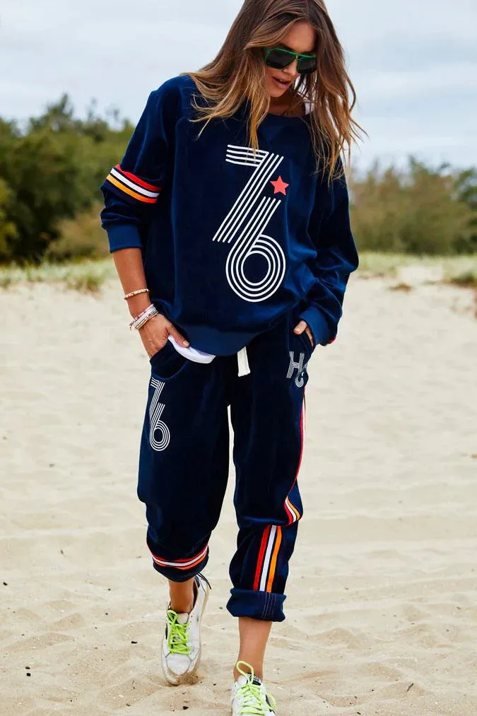 Hammill & Co - Retro 76 Velour Track Pant - Navy