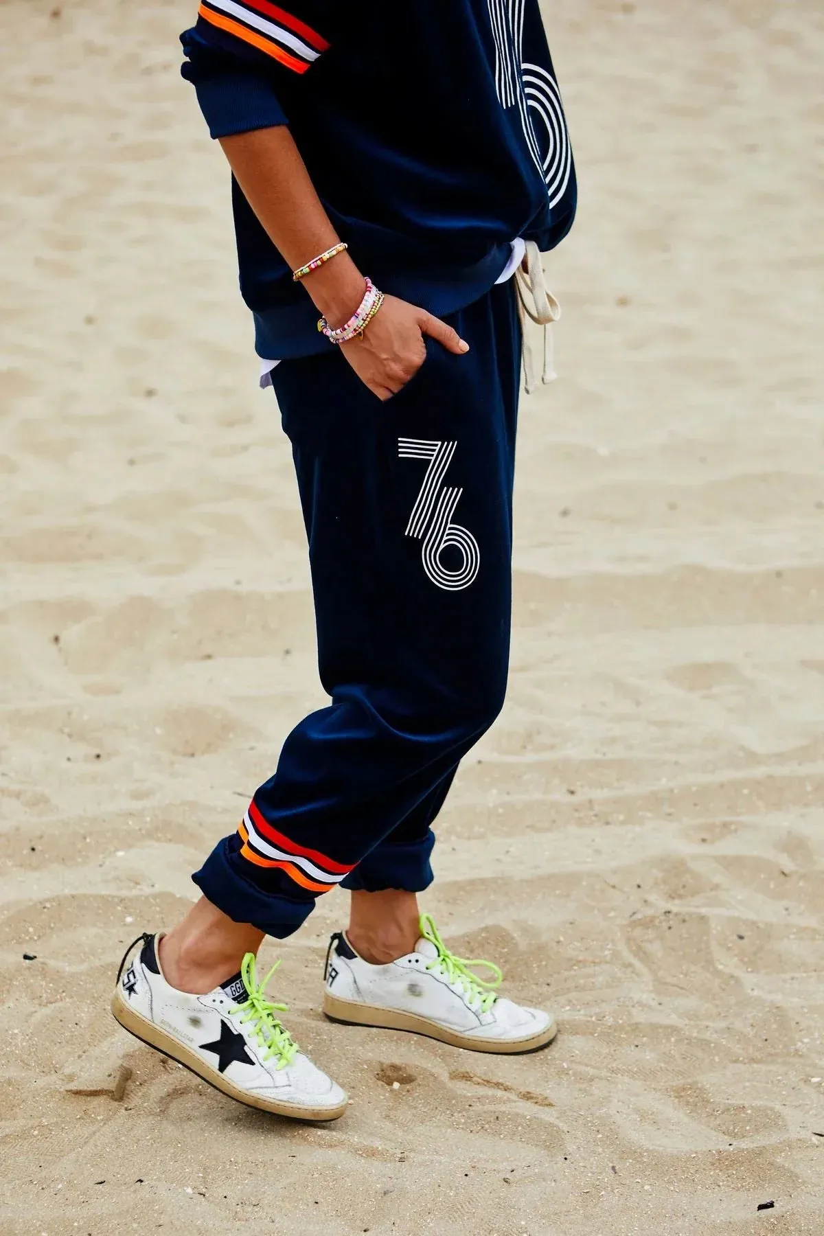 Hammill & Co - Retro 76 Velour Track Pant - Navy