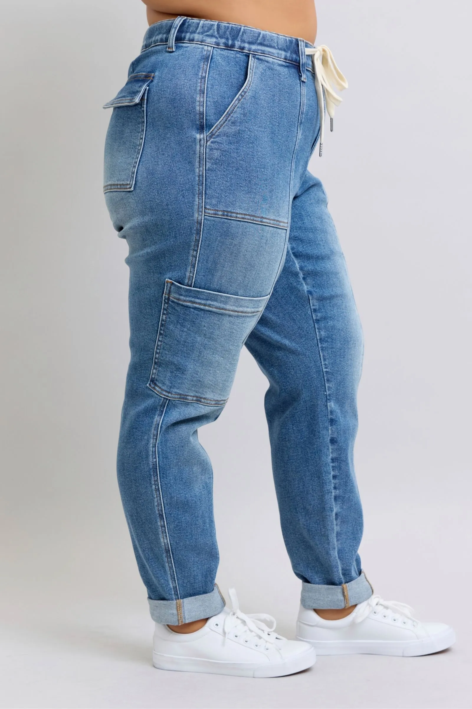 Hazel Blues® |  Clayton High Rise Cuffed Cargo Denim Jogger