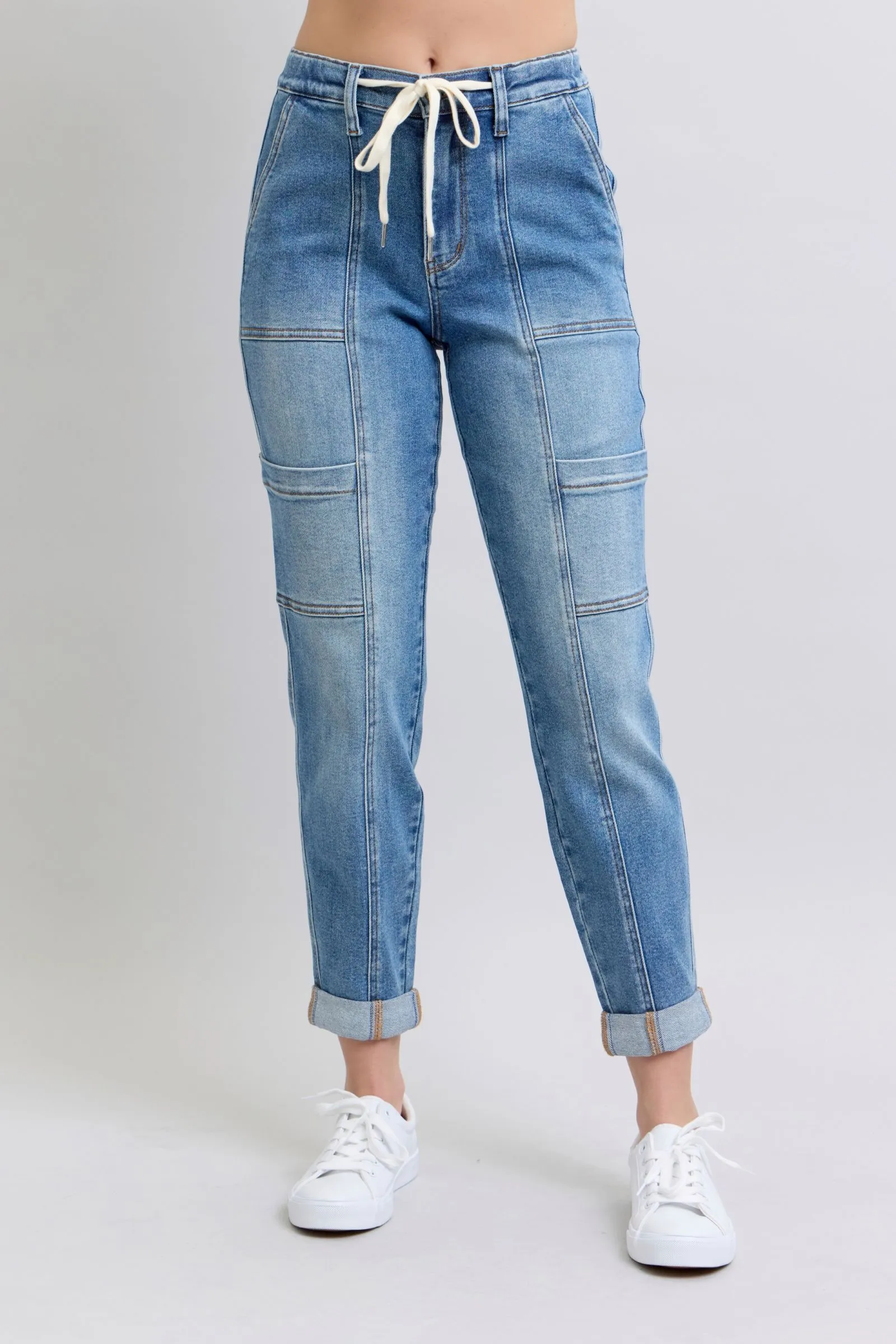 Hazel Blues® |  Clayton High Rise Cuffed Cargo Denim Jogger