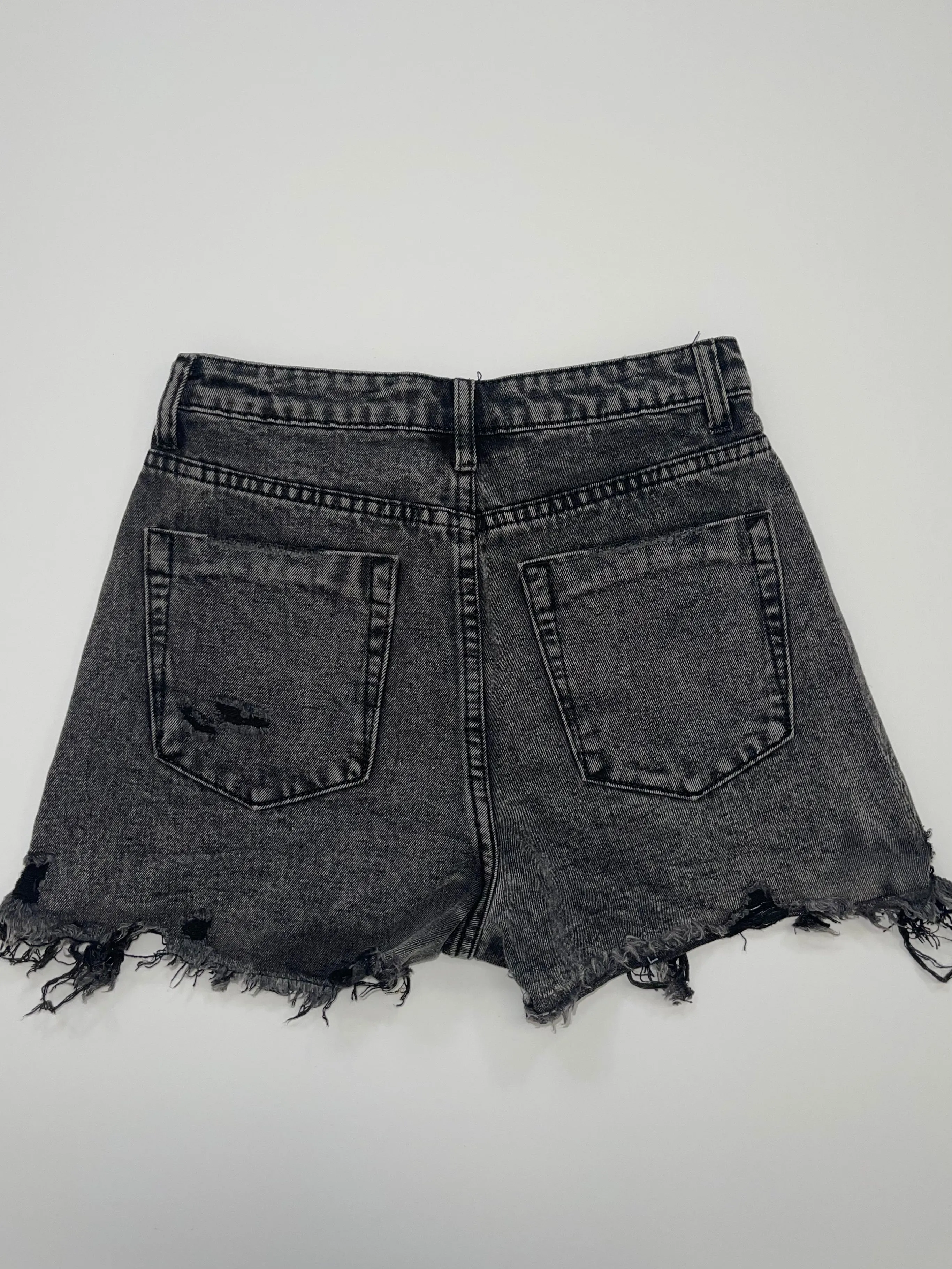 High Waisted Black Distressed Denim Shorts
