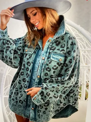 Hillary Blue Leopard Shacket