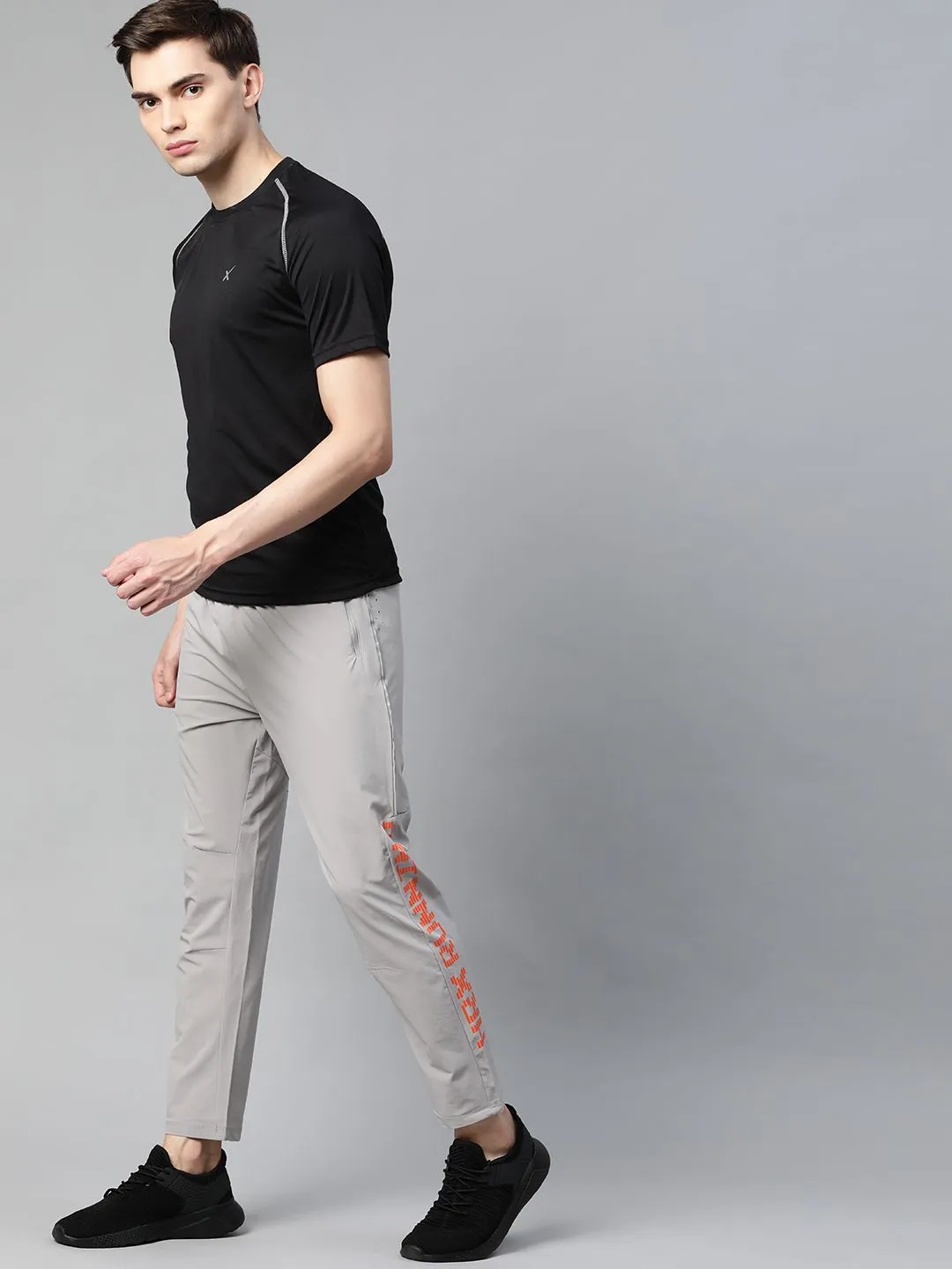 HRX by Hrithik Roshan Men Grey Solid Slim Fit Rapid-Dry Antimicrobial Running Track Pants