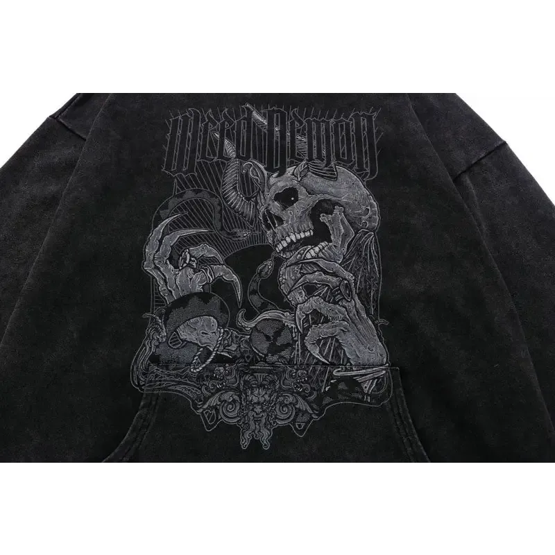 Hungry Demon Print Hoodie Y2K
