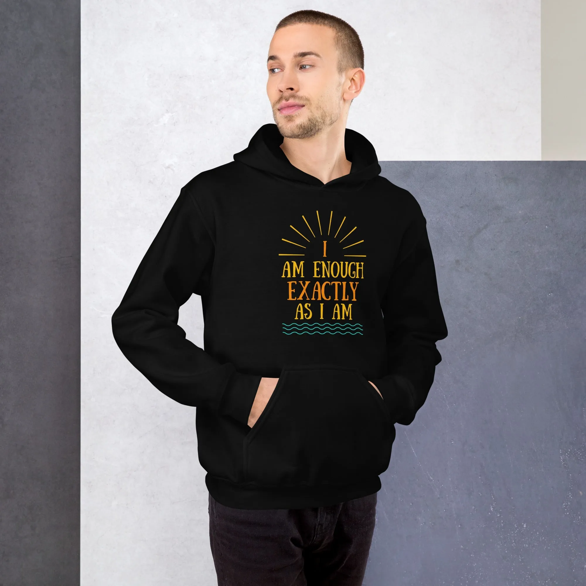 I AM ENOUGH EXACTLY AS I AM Vintage Mental Health Motivational Hoodie for Men