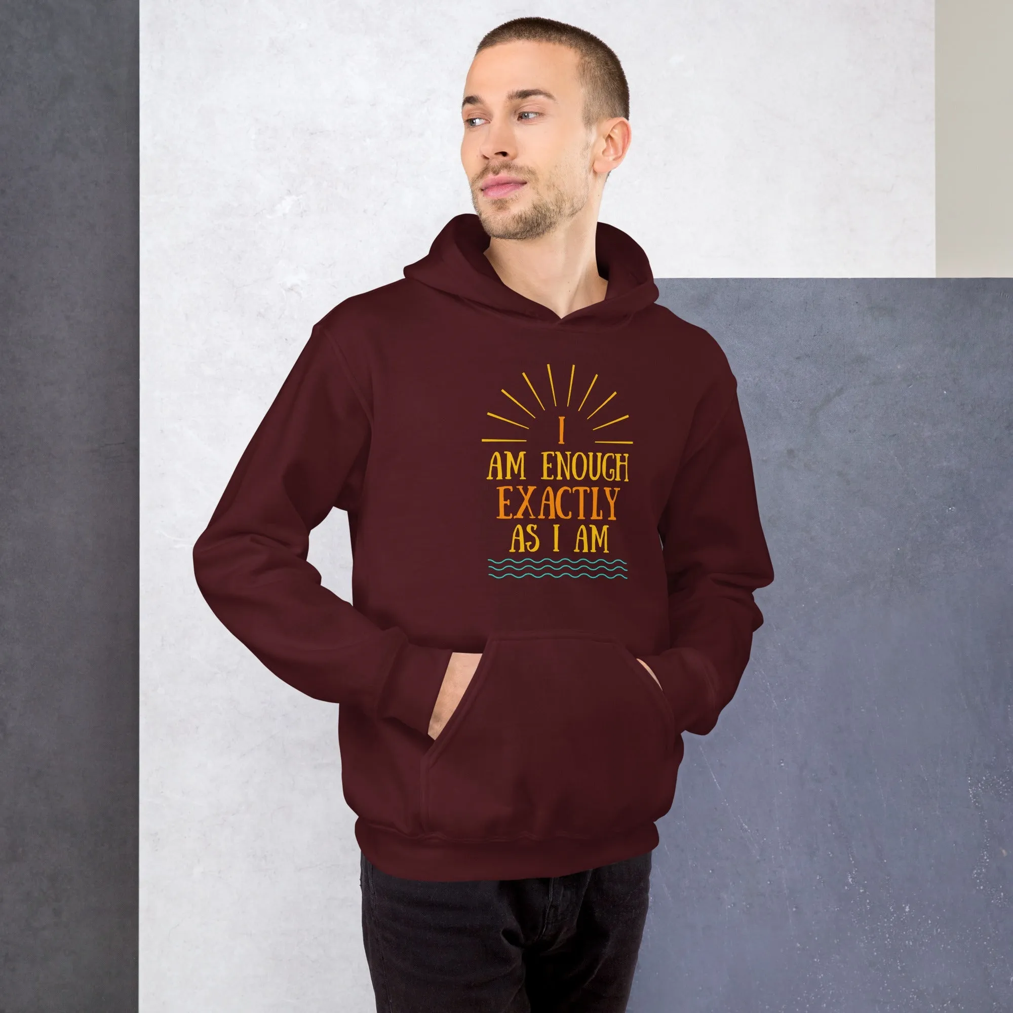 I AM ENOUGH EXACTLY AS I AM Vintage Mental Health Motivational Hoodie for Men