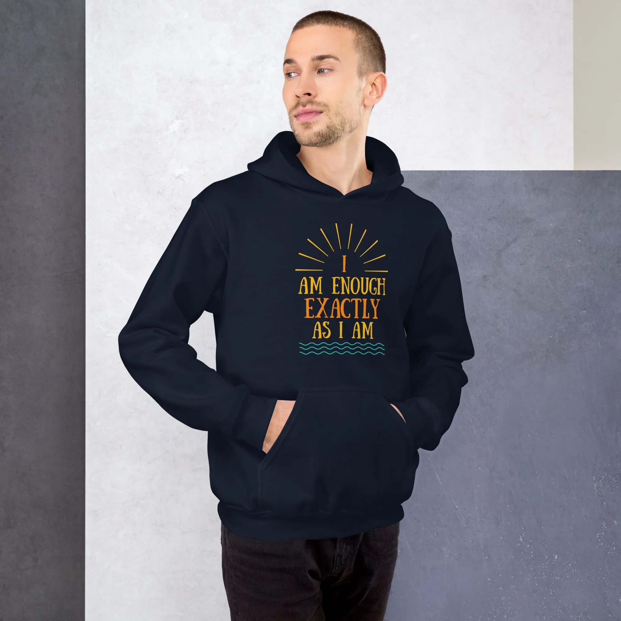 I AM ENOUGH EXACTLY AS I AM Vintage Mental Health Motivational Hoodie for Men