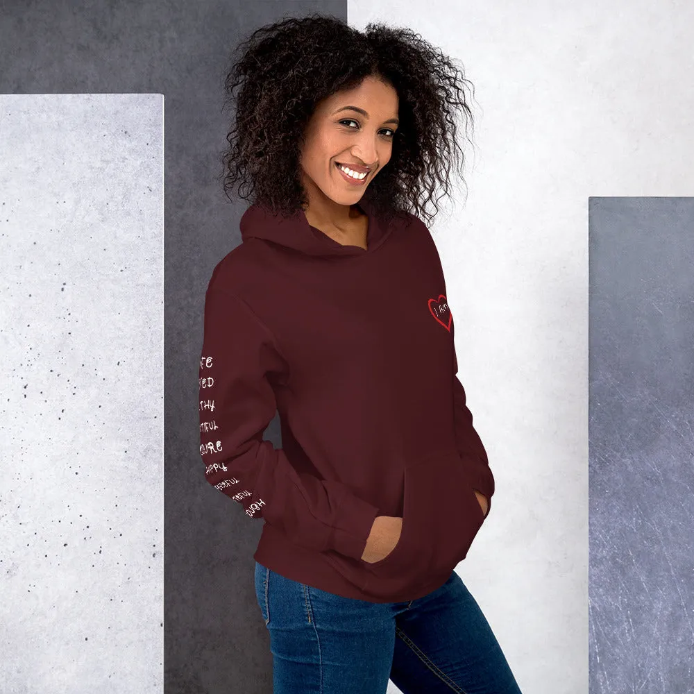 I AM HEART Affirmations Inspirational Positive Self-Love Hoodie Women