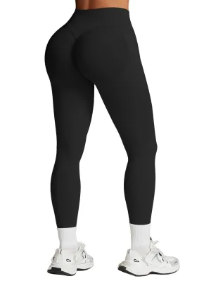 Impact Leggings for Women Seamless Workout Yoga Pants Hidden Scrunch Butt Tummy Control Gym Leggings Mid Low Waist 25" Black