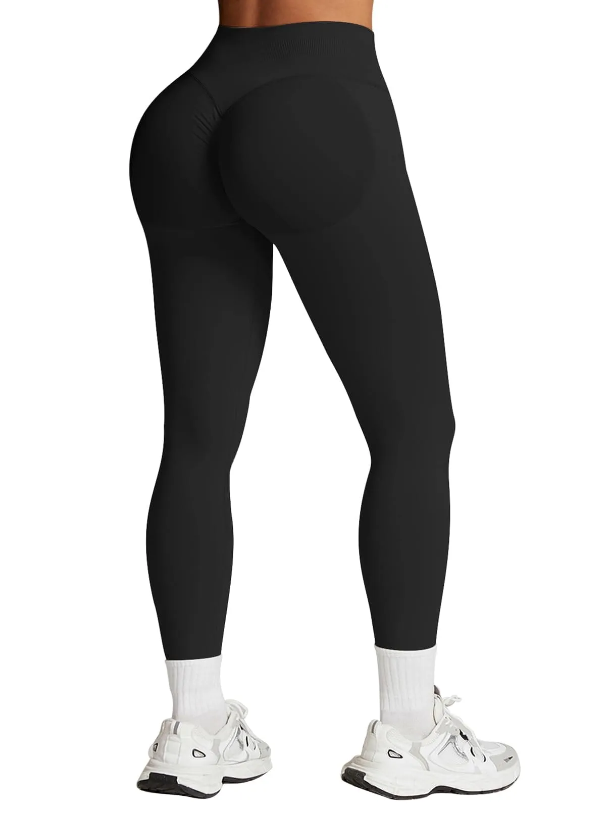 Impact Leggings for Women Seamless Workout Yoga Pants Hidden Scrunch Butt Tummy Control Gym Leggings Mid Low Waist 25" Black