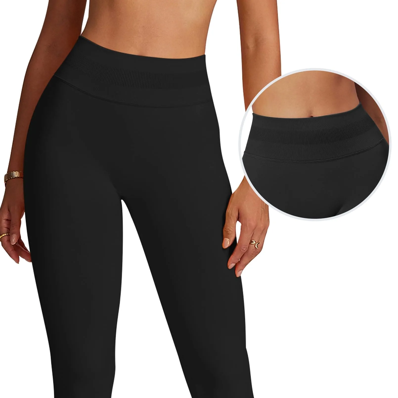 Impact Leggings for Women Seamless Workout Yoga Pants Hidden Scrunch Butt Tummy Control Gym Leggings Mid Low Waist 25" Black