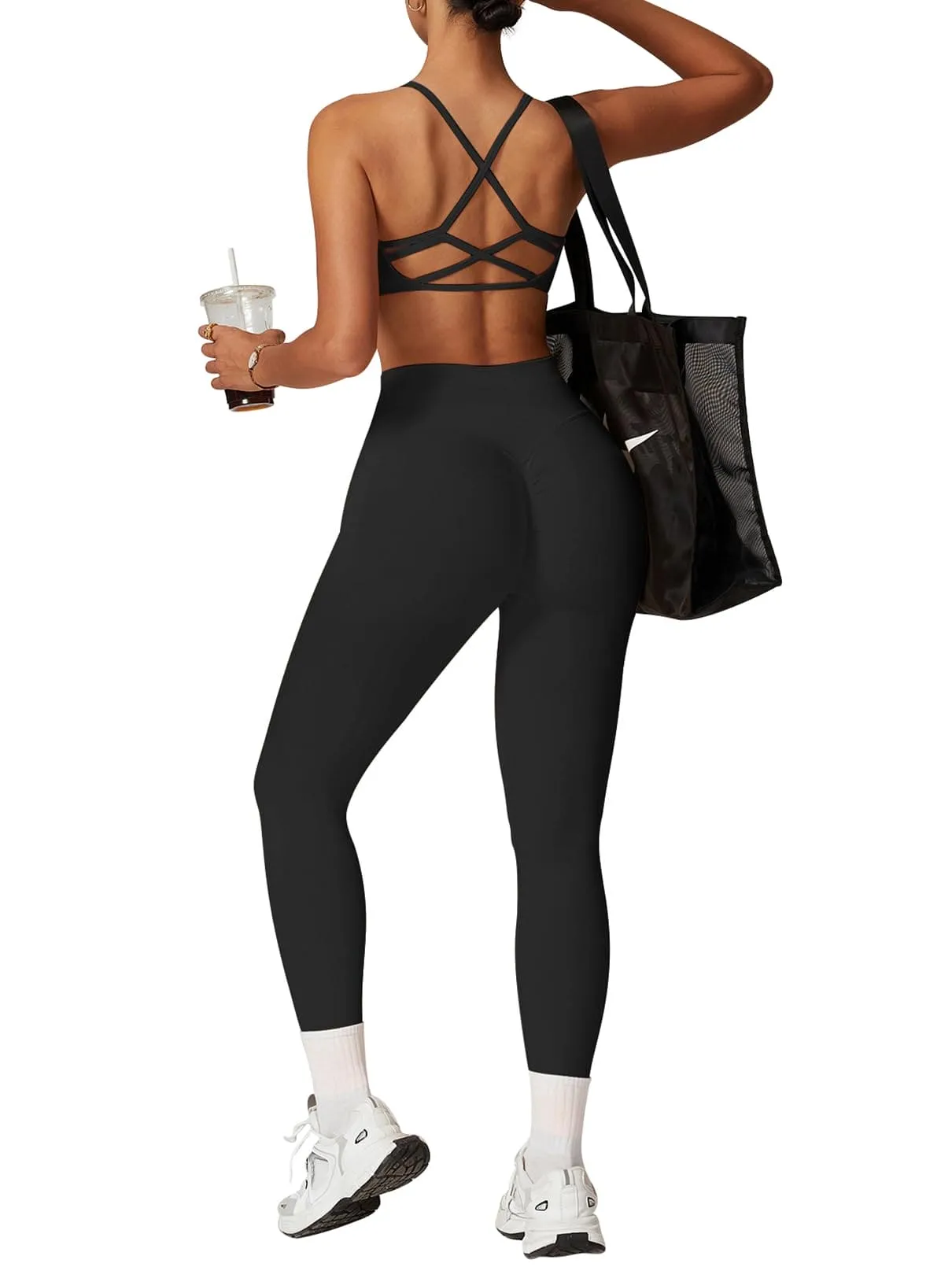 Impact Leggings for Women Seamless Workout Yoga Pants Hidden Scrunch Butt Tummy Control Gym Leggings Mid Low Waist 25" Black
