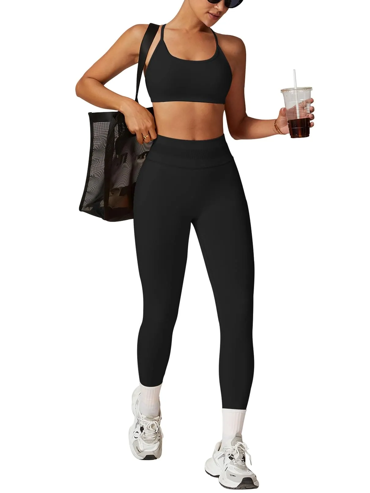 Impact Leggings for Women Seamless Workout Yoga Pants Hidden Scrunch Butt Tummy Control Gym Leggings Mid Low Waist 25" Black