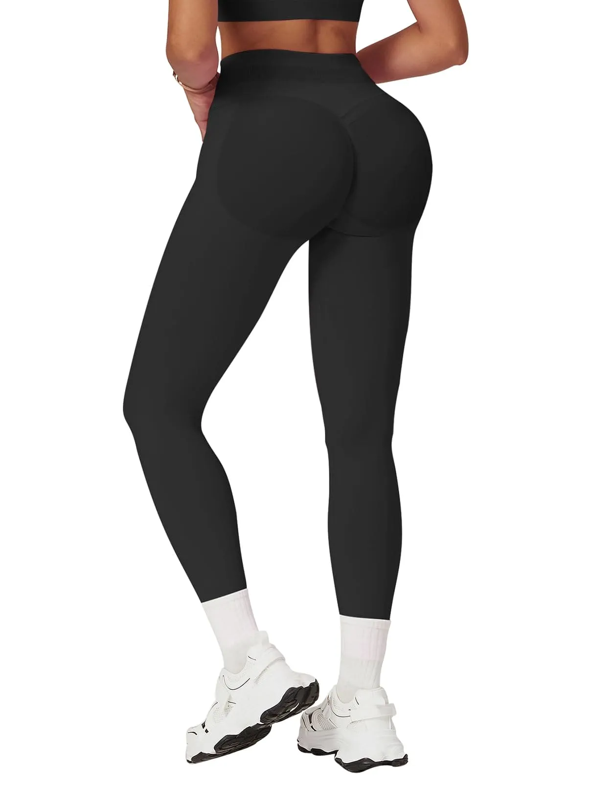 Impact Leggings for Women Seamless Workout Yoga Pants Hidden Scrunch Butt Tummy Control Gym Leggings Mid Low Waist 25" Black