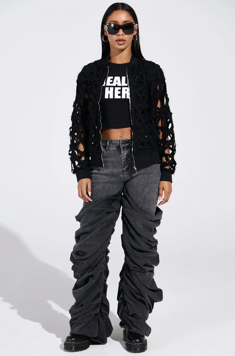 IONA CUTOUT DENIM BOMBER