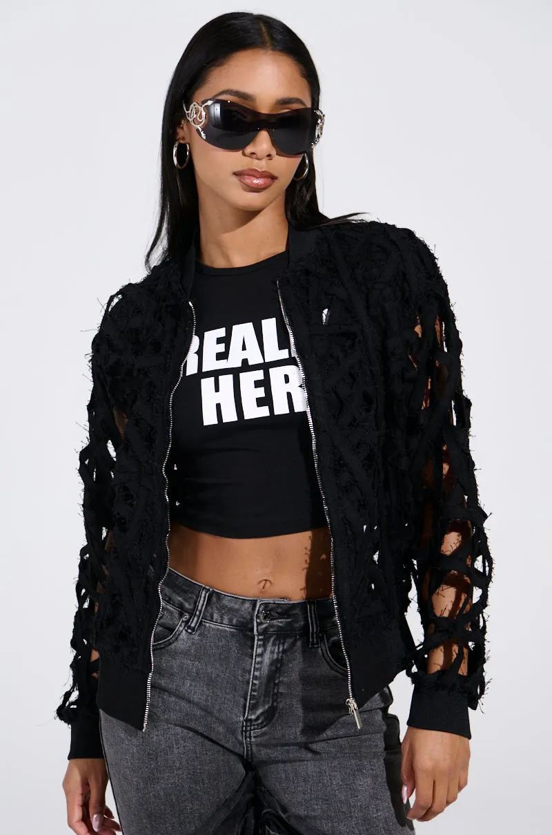 IONA CUTOUT DENIM BOMBER