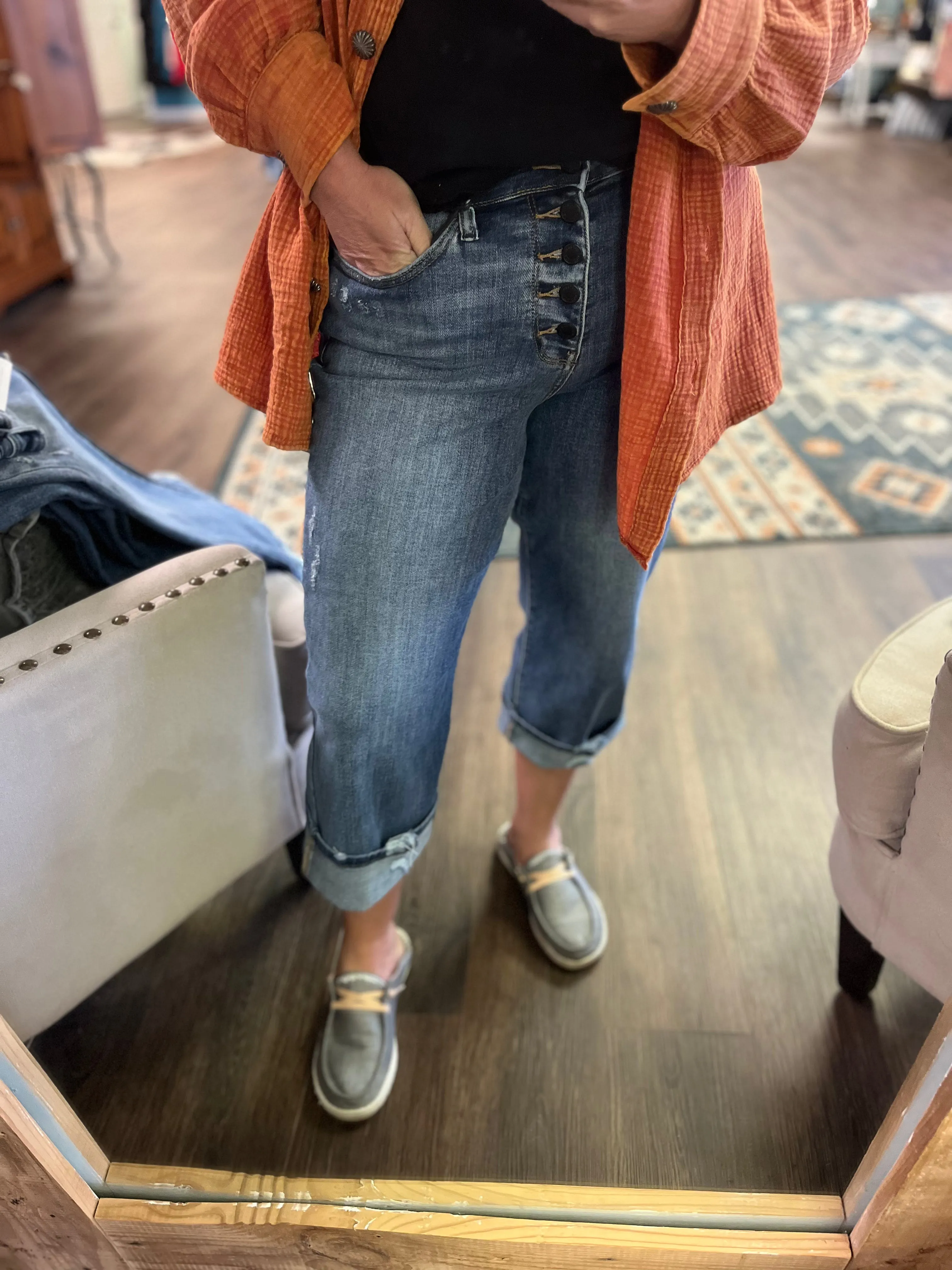 Judy Blue High waist button Fly Crop