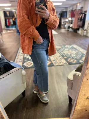Judy Blue High waist button Fly Crop