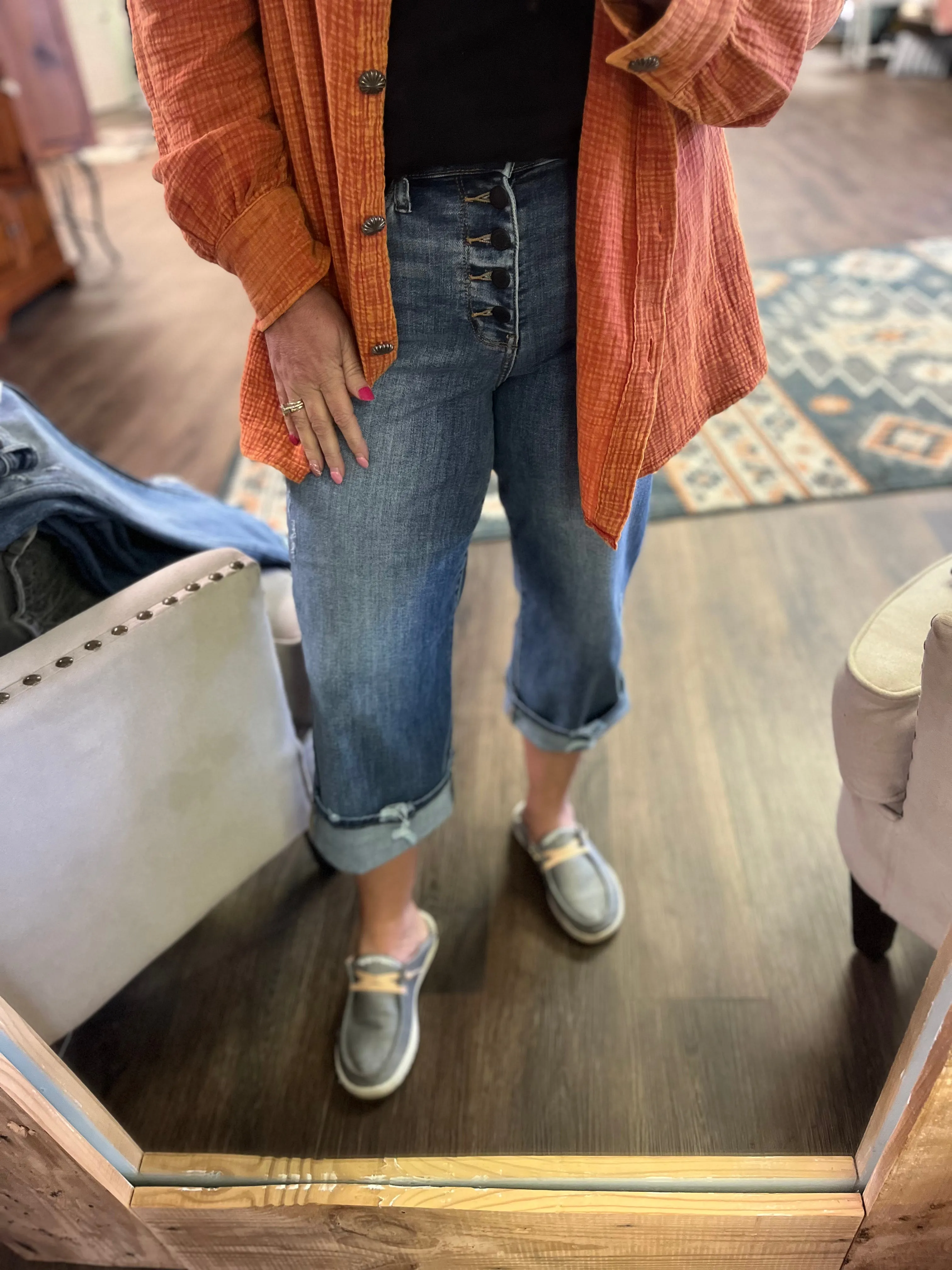 Judy Blue High waist button Fly Crop