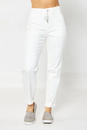 Judy Blue HW White Garment Dyed Cuffed Jogger