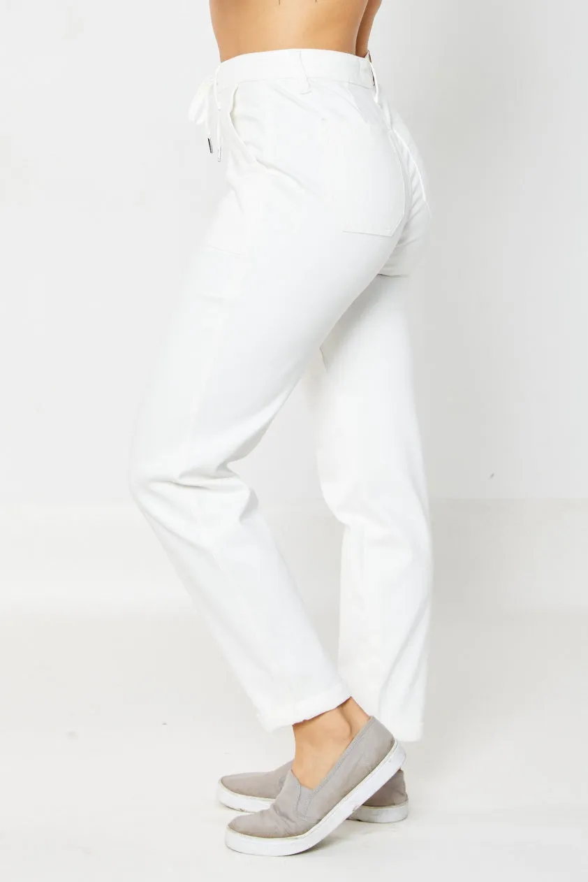 Judy Blue HW White Garment Dyed Cuffed Jogger