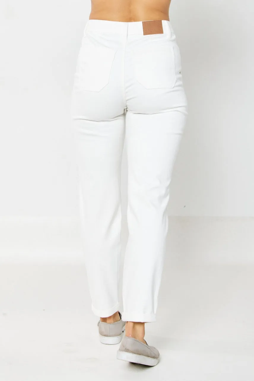 Judy Blue HW White Garment Dyed Cuffed Jogger