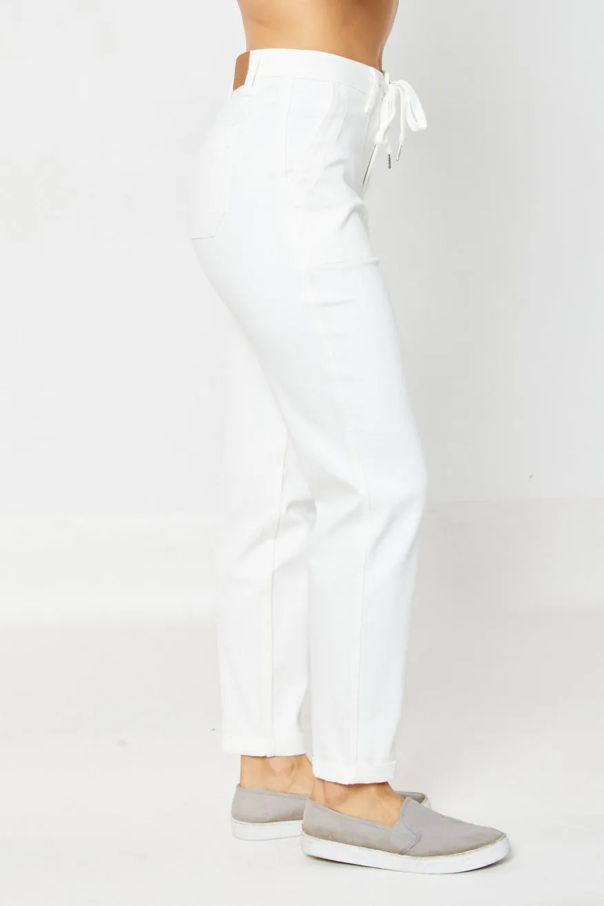 Judy Blue HW White Garment Dyed Cuffed Jogger