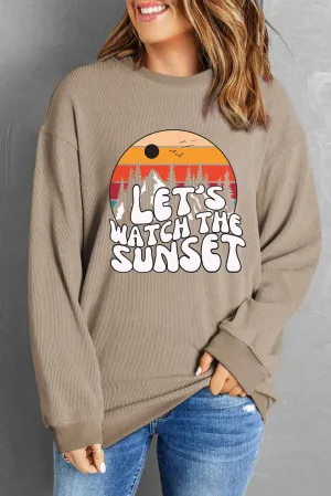 Khaki LET\'S WATCH THE SUNSET Graphic Corduroy Sweatshirt