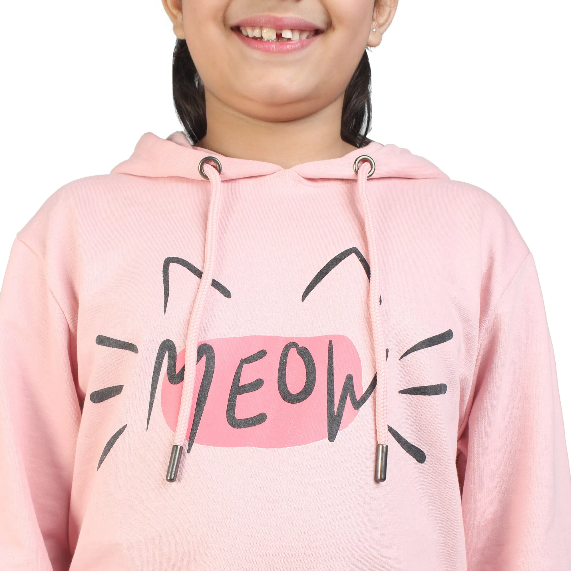 Kids' Pink "MEOW" Hoodie Set - Playful Cuteness in Style