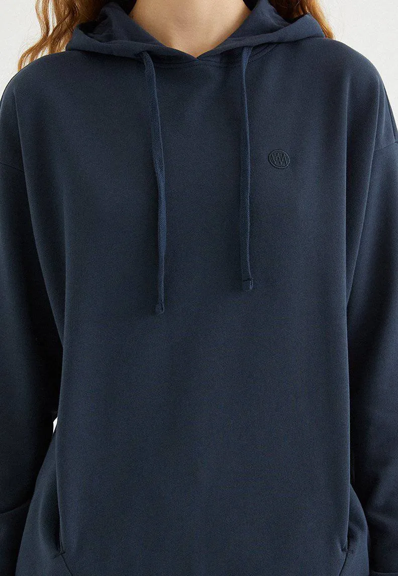 Lacivert Pamuklu Oversize Fit Kadın Kapüşonlu Sweatshirt ENJOY OVERSIZE HOODIE w/POCKET