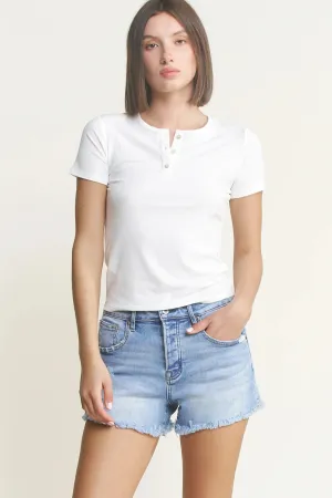 Ladies Mica Denim Super High Raw Hem Shorts - MDP-H3424