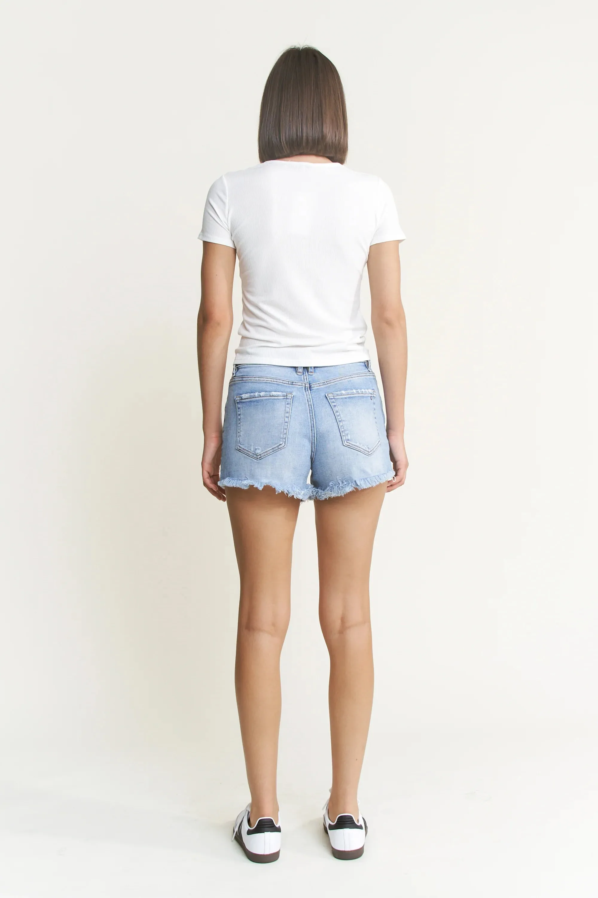 Ladies Mica Denim Super High Raw Hem Shorts - MDP-H3424