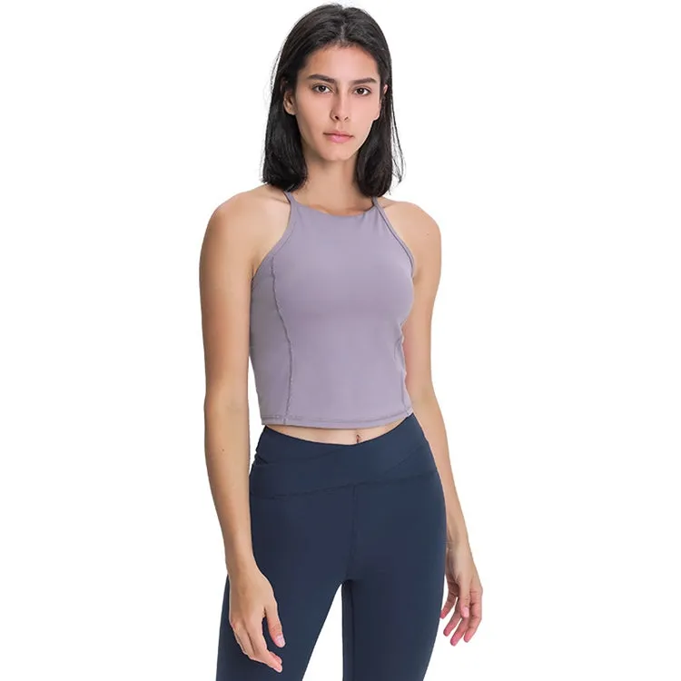 Ladies Narrow Strap Pad Top Running Wear Quick Drying High Collar US Fitness Women's Gym Tank Tops