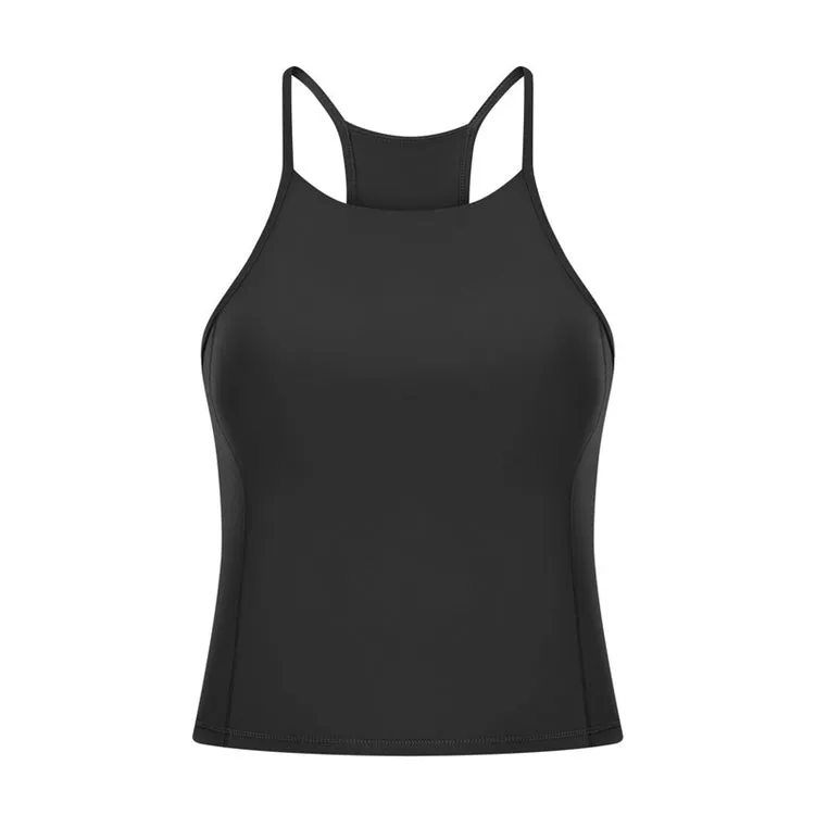 Ladies Narrow Strap Pad Top Running Wear Quick Drying High Collar US Fitness Women's Gym Tank Tops
