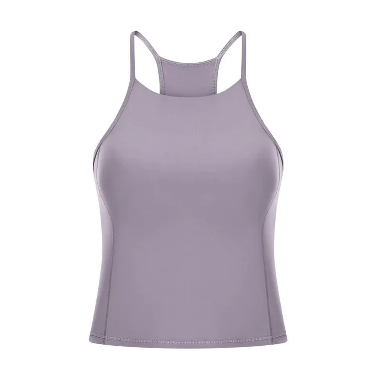 Ladies Narrow Strap Pad Top Running Wear Quick Drying High Collar US Fitness Women's Gym Tank Tops