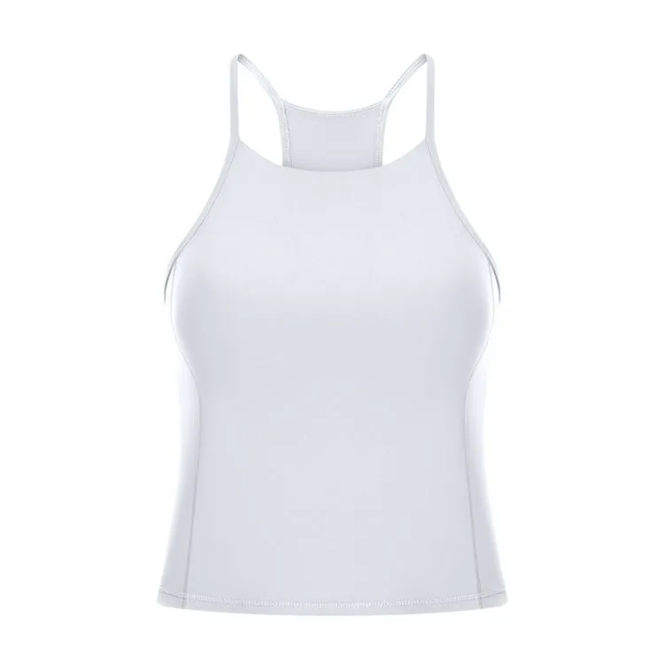 Ladies Narrow Strap Pad Top Running Wear Quick Drying High Collar US Fitness Women's Gym Tank Tops