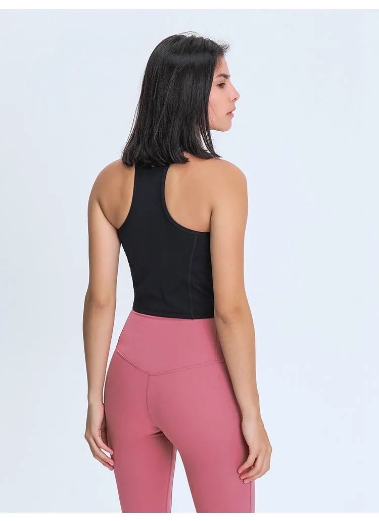 Ladies Narrow Strap Pad Top Running Wear Quick Drying High Collar US Fitness Women's Gym Tank Tops