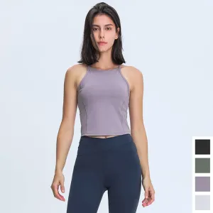 Ladies Narrow Strap Pad Top Running Wear Quick Drying High Collar US Fitness Women's Gym Tank Tops