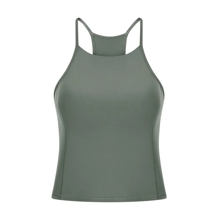 Ladies Narrow Strap Pad Top Running Wear Quick Drying High Collar US Fitness Women's Gym Tank Tops