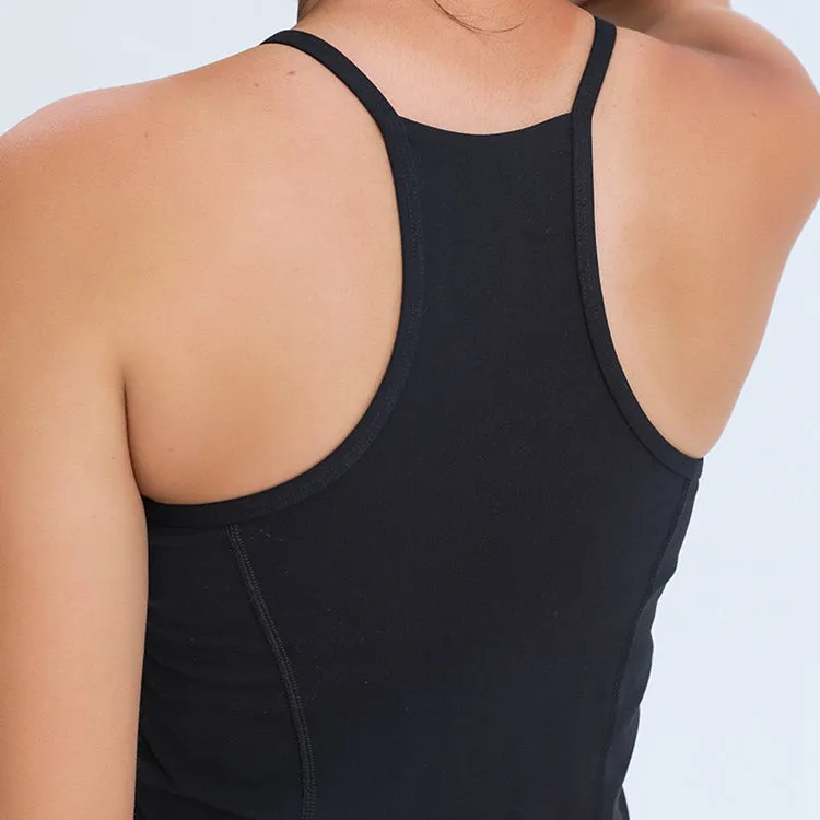 Ladies Narrow Strap Pad Top Running Wear Quick Drying High Collar US Fitness Women's Gym Tank Tops