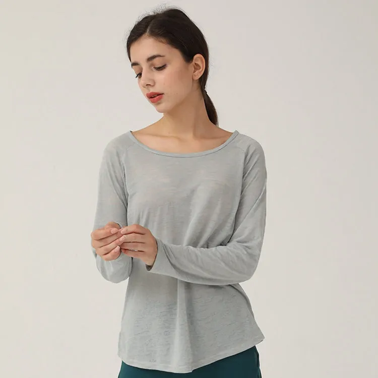 Ladies See-through Round Neck Athletic Wear Loose Yoga Fitness Plus Size Shirts