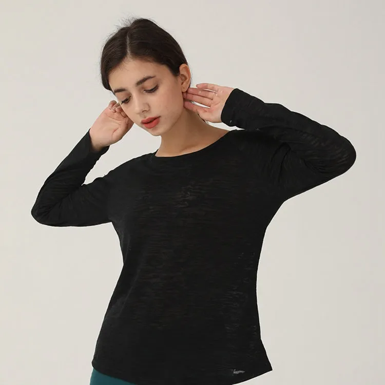 Ladies See-through Round Neck Athletic Wear Loose Yoga Fitness Plus Size Shirts