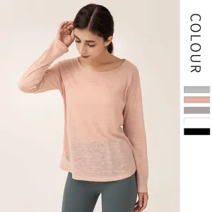 Ladies See-through Round Neck Athletic Wear Loose Yoga Fitness Plus Size Shirts