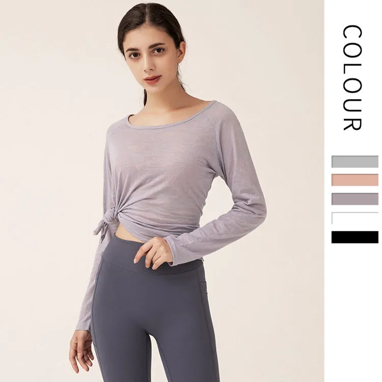Ladies See-through Round Neck Athletic Wear Loose Yoga Fitness Plus Size Shirts